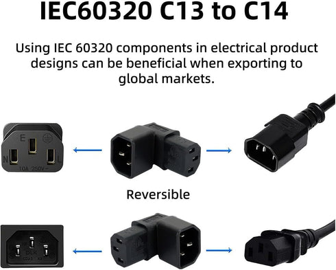 chenyang 2 Pack IEC 320 C14 to C13 Power 90 Degree Right Angled Extension Converter Connector Adapter...