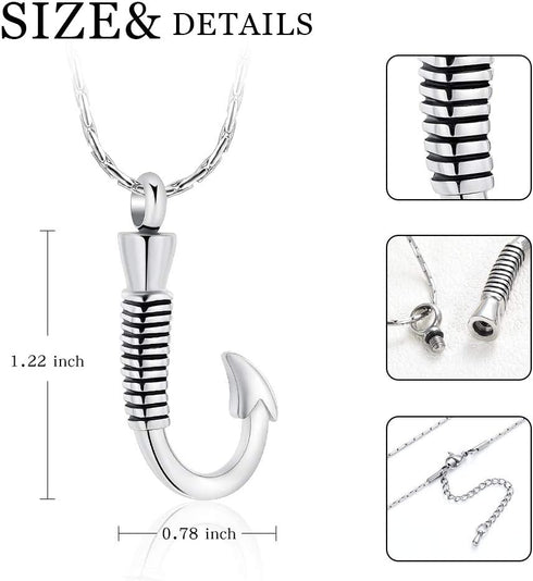 constantlife Cremation Jewelry for Ashes Urn Memorial Necklace Fish Hook Design Stainless Steel Pendant Keepsake Ashes Holder...