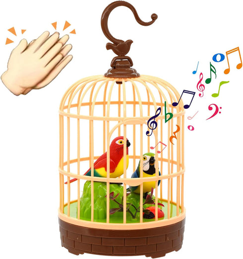 HWD Voice-Activated Induction Birds Birdcage Toy, Talking Chirping Fluttering Parrot Birds Toys Gifts for Baby Toddler Kids Children (A)...