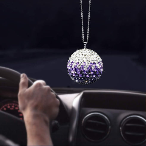 Rear View Mirror Bling Crystal Ball Charms Purple Car Accessories for Women...