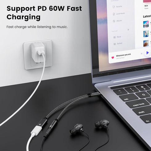 MOSWAG USB C to 3.5mm Headphone and Charger Adapter, 2-in-1 USB C to Aux Audio Jack Hi-Res DAC and Fast Charging Dongle Cable Compatible with Pixe...