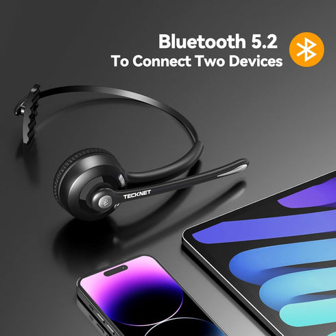 TECKNET Bluetooth Headset, Wireless On Ear Headphones with Noise Cancelling Microphone for Trucker, Hand Free Wireless Headset with Mute Mic for W...