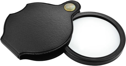 6X Mini Pocket Magnifying Glass Folding Pocket Magnifier Loupe with Rotating Protective Holster Leather Pouch for Reading,Science Class,Hobby (Bla...