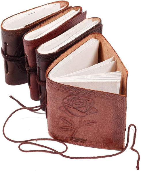 TUZECH Handmade Leather Bound Book of Shadows Mini Notebook Blank Unlined Small Pocket Tiny Journal For Office Artist Architect Personal Note Vint...