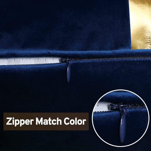 Navy Blue Beige Gold Leather Patchwork Velvet Throw Pillow Cover 12x20 Set of 2 Luxury Modern Home Decor Cushion Cover Decorative Pillow for Couch...