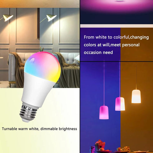 RGB Color Changing Light Bulb with Remote Control, 15W LED Light Bulb E27/E26 6500K White A21 600LM 16 Color Choices Multicolor Dimmable Flood Lig...