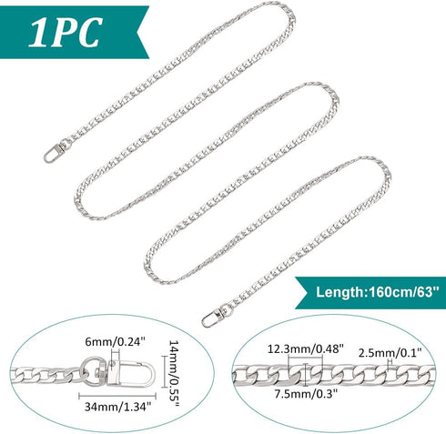 PH PandaHall 63 inch 7.5MM Width Iron Flat Purse Chain Strap Handbags Replacement Accessories for Wallet Clutch Satchel Tote Bag Shoulder Crossbod...
