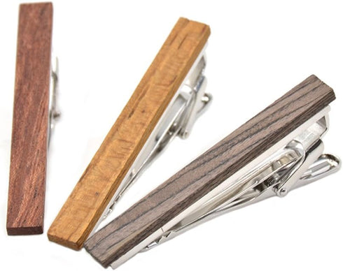 Smart Men's Wood Tie Clips for men 3 pcs Natural Tie Bar 2.1 Inch in Gift Box...