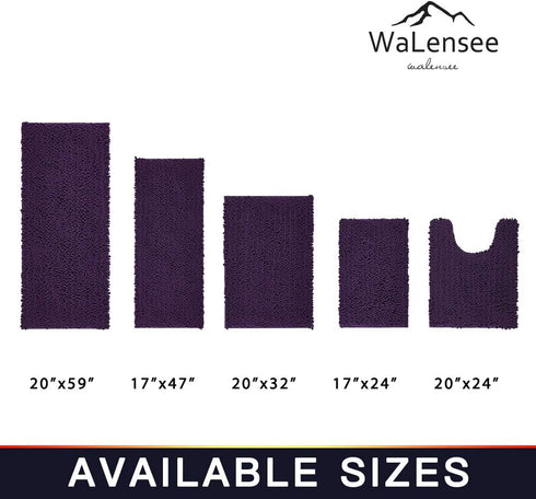 Walensee Bathroom Rug Non Slip Bath Mat (24x17 Inch Dark Purple) Water Absorbent Super Soft Shaggy Chenille Machine Washable Dry Extra Thick Perfe...