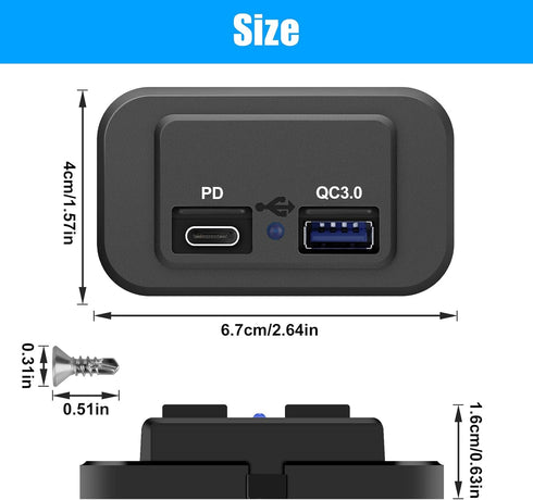 Linkstyle 2PCS RV USB Outlets - Dual USB Ports (USB-A and USB-C) with Blue LED Indicator, Surface Mount 12V USB Outlets for RVs, Marine, Motorcycl...