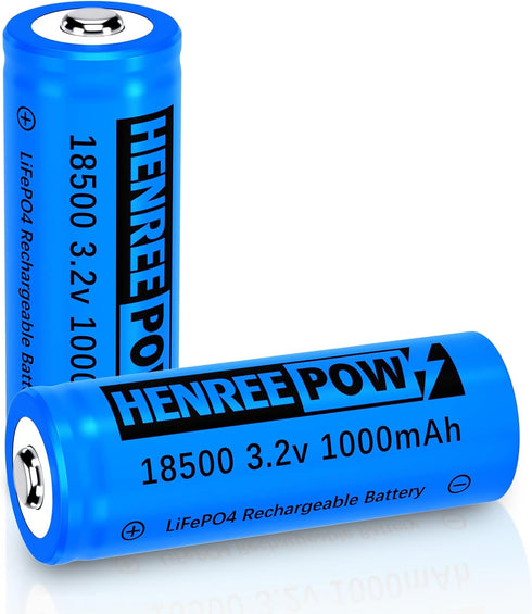 Henreepow 18500 3.2v Rechargeable Battery, 3.2v LiFePO4 Lithium Phosphate Battery 1000mAh for Outdoor Garden Solar Lights, Flashlight (2 Pack)...