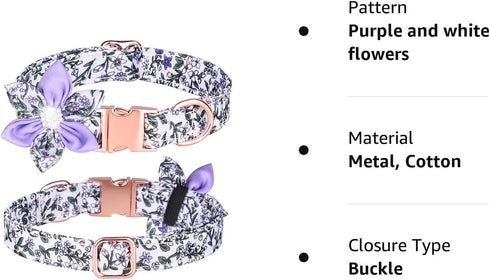 Dog Collar,Girl Dog Collar Puppy Collar Floral Pattern Dog Collar Cute Dog Collar with Detachable Rhinestone Flower for Female Dogs Small Medium L...