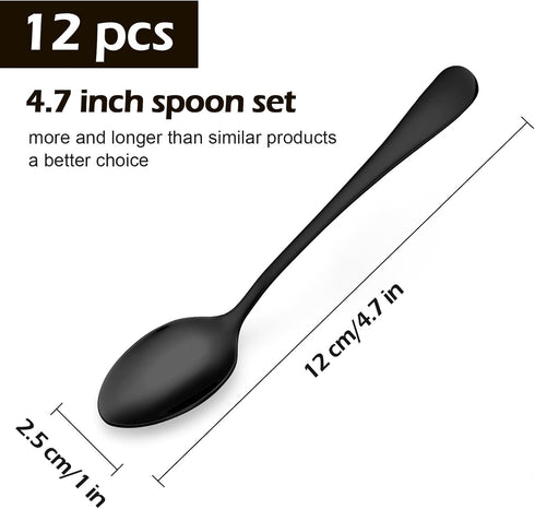 12 Pcs Black Demitasse Espresso Spoons Set, 4.7" Mini Coffee Spoons, Tiny Tea Spoons, Stainless Steel Small Spoons for Dessert, Tea, Appetizer, Sm...