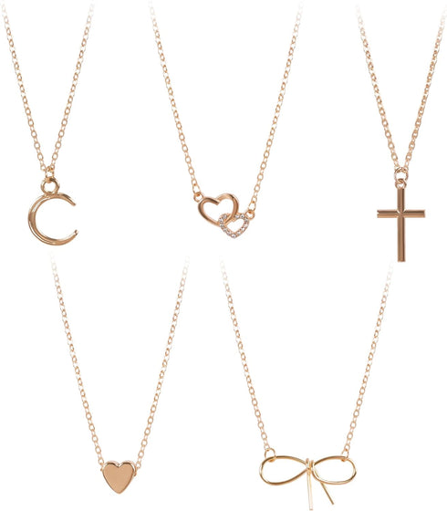 DF DUALFERV 5 Pcs Layered Gold Cross Necklaces for Women, 14K Gold Plated Cross Pendants for Women and Girls, Simple, Cute, Tiny Jewelry Gifts, Tr...