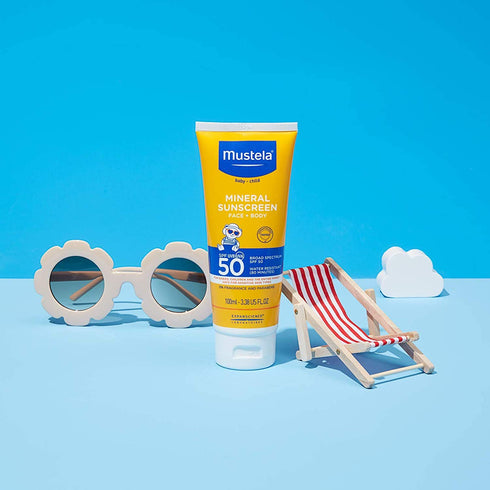 Mustela Baby Mineral Sunscreen Lotion SPF 50 Broad Spectrum - Face & Body Sun Lotion for Sensitive Skin - Water Resistant & Fragrance Free - Regul...