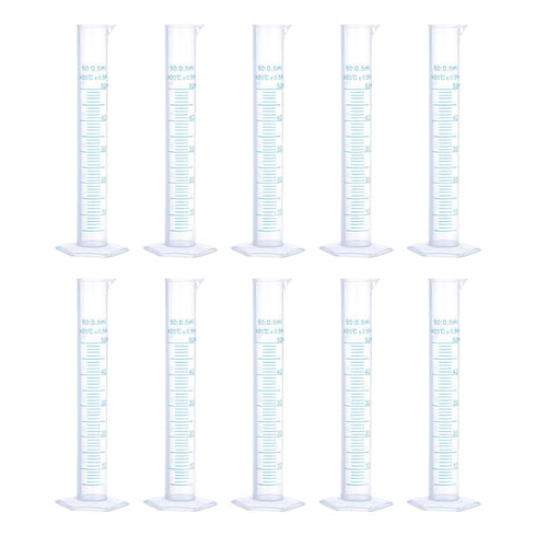 uxcell Plastic Graduated Cylinder, 50ml Measuring Cylinder, Test Tube Beakers, 2-Sided Metric Marking, Clear Hex Base for Lab Home 10Pcs...