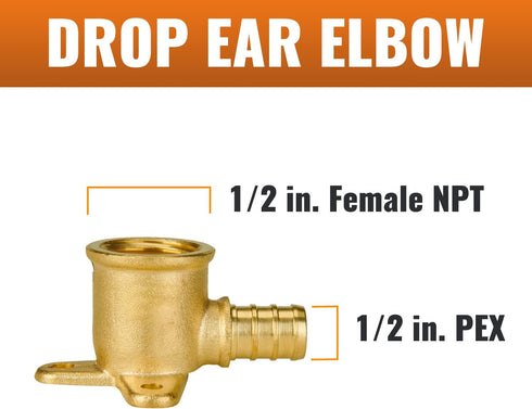 SUNGATOR 4-Pack Pex Drop Ear Elbow 1/2", Pex Fittings 1/2 inch Drop Ear, 1/2" Pex to 1/2" Female NPT, 1/2 inch Pex Shower Head Fittings, No Lead B...