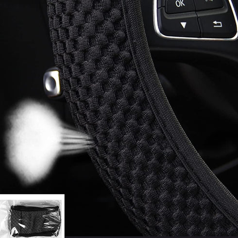 Breathable Stretch Elastic Steering Wheel Cover, Cool in Summer and Warm in Winter, Soft Microfiber Ice Silk Cloth Fabric, Universal 14.5-15 in, F...