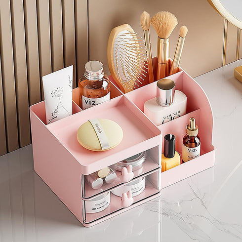 Makeup Storage Organizer with 2 Drawers, Desk Vanity Countertop Skin Care Cosmetic Display Case Make up Stands for Hair Accessories Lipstick Lotio...