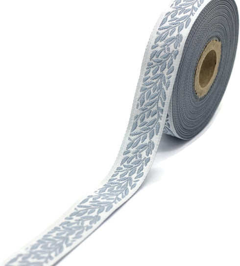 11 Yard Spool 0.79" Wide Blue Leaf Tendril Jacquard Ribbon Woven Trim Upholstery Fabric Sewing Trims 20270 V5...