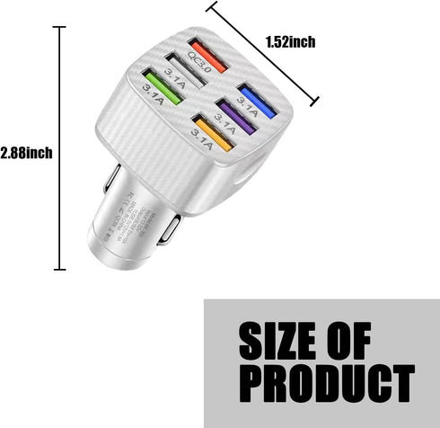 Ajxn Pack-1 Car Charger Adapter, 6 USB Multi Port Fast Charger, QC3.0 USB Fast Charger, Universal for Most Cell Phones, iPhone (White)......
