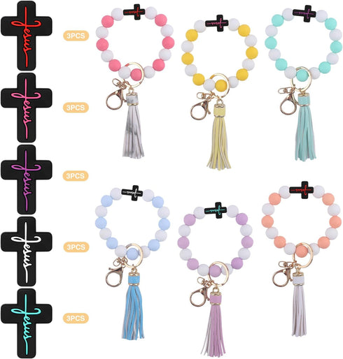 LIYDE 15 Pcs Religion Silicone Beads for Jewelry Making Jesus Faith Silicone Beads Bulk for Pens Silicone Beads with Box Cross Shaped Spacer Loose...