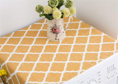 Ammsochy Washing Machine Cover Dust Oil Proof Dryer Top Loader Cloth with Side Storage Pockets Cotton Linen Kitchen Refrigerator Appliance Protector (Yellow Rhombus)
