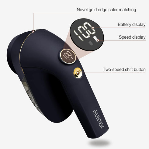 iRUNTEK Rechargeable Fabric Shaver, Lint Remover Shaver with 2-Speeds, 6 Leaf Blades, LED Display, Lint Shaver to Remove Pilling from Clothing, Fu...