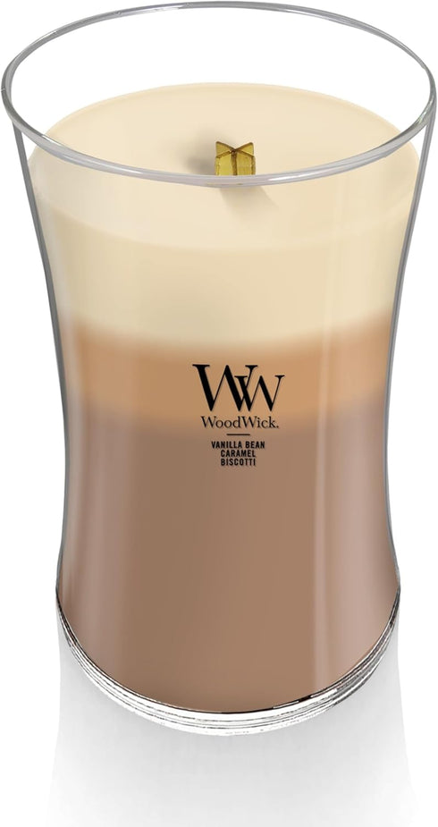 WoodWick Large Hourglass Trilogy Candle, Café Sweets Scented, Premiums Soy Wax Blend, Crackles as it Burns, 21oz...