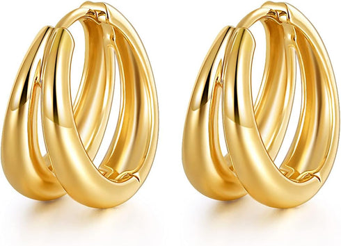 18K Gold Plated Hoop Earrings for Women Double Hoops Huggies Punk Earrings for Tenngirls...