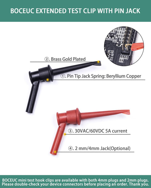 Mini Grabber Test Clip with 2MM Banana Jack, 2 PCS Multimeter Test Lead Hooks Clips Push on Test Probe Electronic Testing IC Grabber...