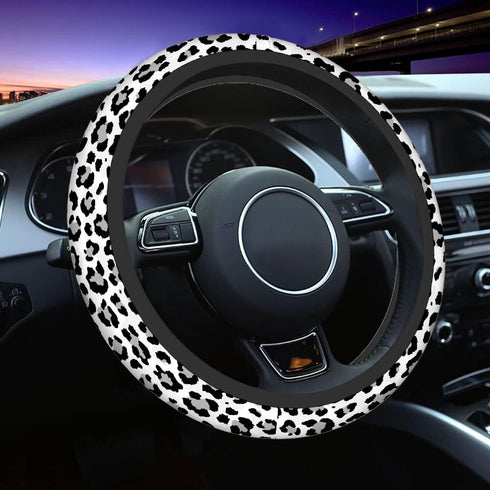 Swono Leopard Print Non-Slip Steering Wheel Cover Wild Animal Snow Leopard Neoprene Car Steering Wheel Covers Grip Automotive Steering Wheel Prote...