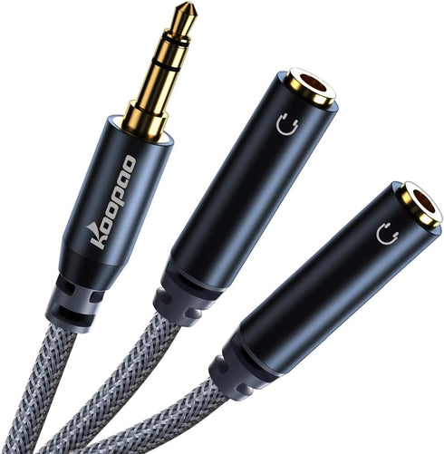 KOOPAO 3.5mm Dual Headphone Jack Adapter, 3.5mm Male to 2 Female Headphone Splitter Y Splitter AUX Audio Cable for Phone, PC, Tablets, MP3, PS4, S...