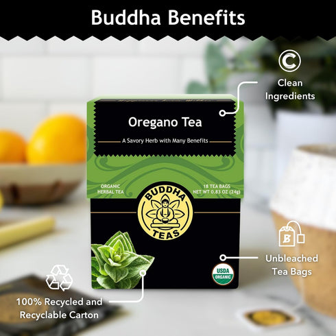 Buddha Teas - Organic Oregano Tea - Herbal Tea - For Health & Wellbeing - With Antioxidants & Minerals - Clean Ingredients - Caffeine Free - OU Ko...