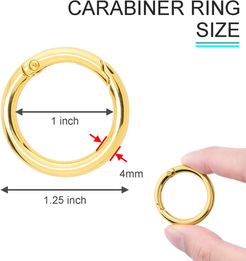 10 Pack 1 Inch Gold Spring O Rings, Metal Keychain Ring Round Carabiner Clips for Replacement Purse Ring Hardware, Keyrings Buckles, Paracord Keyc...
