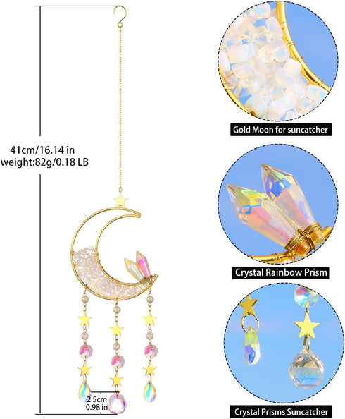Artilady Moon Crystal Suncacher - Suncatchers for Windows Hanging Crystals and Healing Stones Dream Catcher Moon Wind Chimes Garden Outdoor Decor ...