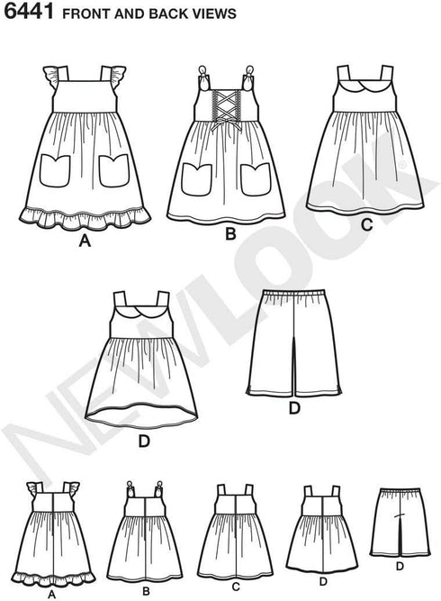 NEW LOOK Patterns Toddlers' Easy Dresses, Top and Cropped Pants Size A (1/2-1-2-3-4) 6441...