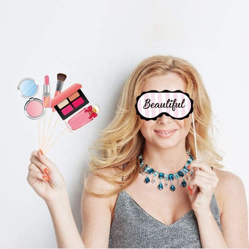 25Pcs Spa Photo Booth Props with Stick, Makeup/Spa Party Decorations for Women, Girls, Birthday Party Decorations, Makeup Selfie Props...