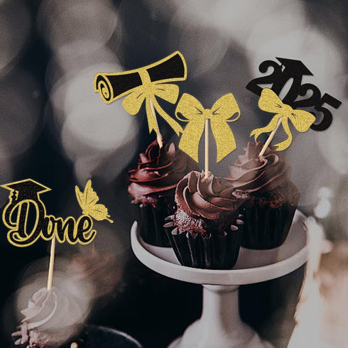Morndew 24 PCS Graduation Done and Doctoral Cap Cupcake Toppers for Graduation Party Decorations...