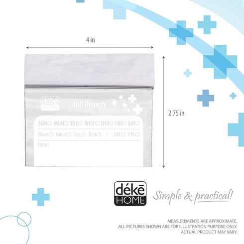 Deke Home - 100 Pack Clear Resealable Pill Bags (4x2.75 in), Travel Medicine Pouches with Write-On Label, BPA-Free Disposable Pill Organizer for M...