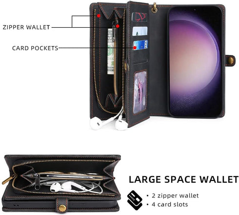 Asuwish Phone Case for Samsung Galaxy S23 5G Zipper Wallet Detachable Cover with Tempered Glass Screen Protector and Leather Flip Card Holder Cell...