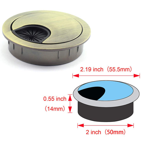1pc 2 inch (50mm) Metal Desk Grommets for Managing and Hiding Wire Cord Cable Hole Cover Office PC Desk Cable Cord Organizer Zinc Alloy Cover Bron...