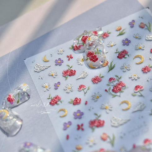 Flowers Nail Art Stickers 5D Flowers Nail Stickers Spring Red Pink Rose Nail Decals Daisy Nail Art Design Decals for Nail Art Cloud Cute Designs S...