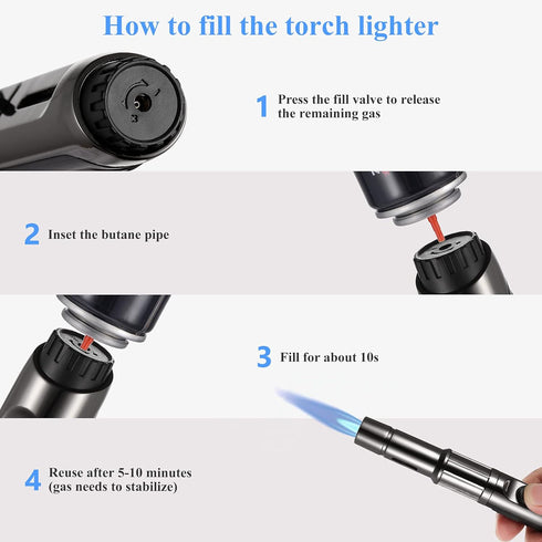 Butane Torch Lighter Long Butane Lighter Refillable Kitchen Torch Lighter with Visible Fuel Window Adjustable Jet Flame Pen Lighter Butane Lighter...