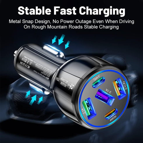 75W Ultra-Fast Car Charger, 30W/QC3.0/Type C 5-Port Smart Shunt 12 Volt Car Adapter Cigarette Lighter USB Charger Compatible with iPhone 14 Pro MA...