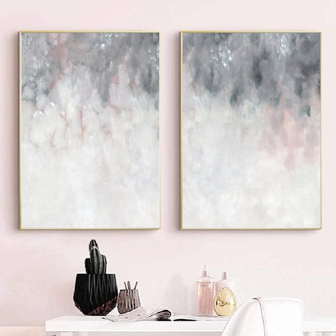 Gray White Abstract Art Blush Pink Canvas Painting for Bedroom Decor Gray Canvas Prints Abstract Gray Wall Art for Living Room Office Wall Decor A...