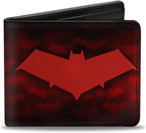 Buckle-Down Unisex-Adult's PU Bifold Wallet Hood Logo/Monogram Black Fade/Red/White, Multicolor, 4.0" x 3.5"...