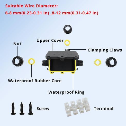 MAKERELE Waterproof Junction Box with Terminals and Screw IP68,3 Way Clamshell-Type Underground Electrical Junction Box Bury waterproof Electrical...