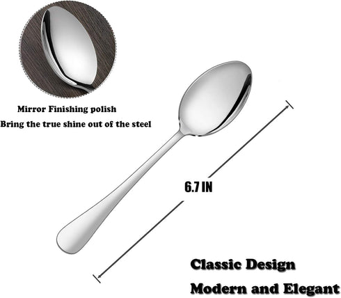 E-far Stainless Steel Teaspoons Set of 12, Modern Silverware Flatware Dessert Spoons for Home, Kitchen, Restaurant, Round Edge & Mirror Polished, ...
