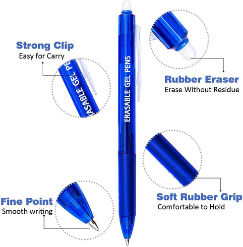 Vitoler Pens,Erasable Pens Black & Blue Gel Pens,0.7mm Fine Point Writing Pens,Black and Blue Pens for School Supplies,Retractable Gel Ink Pens fo...